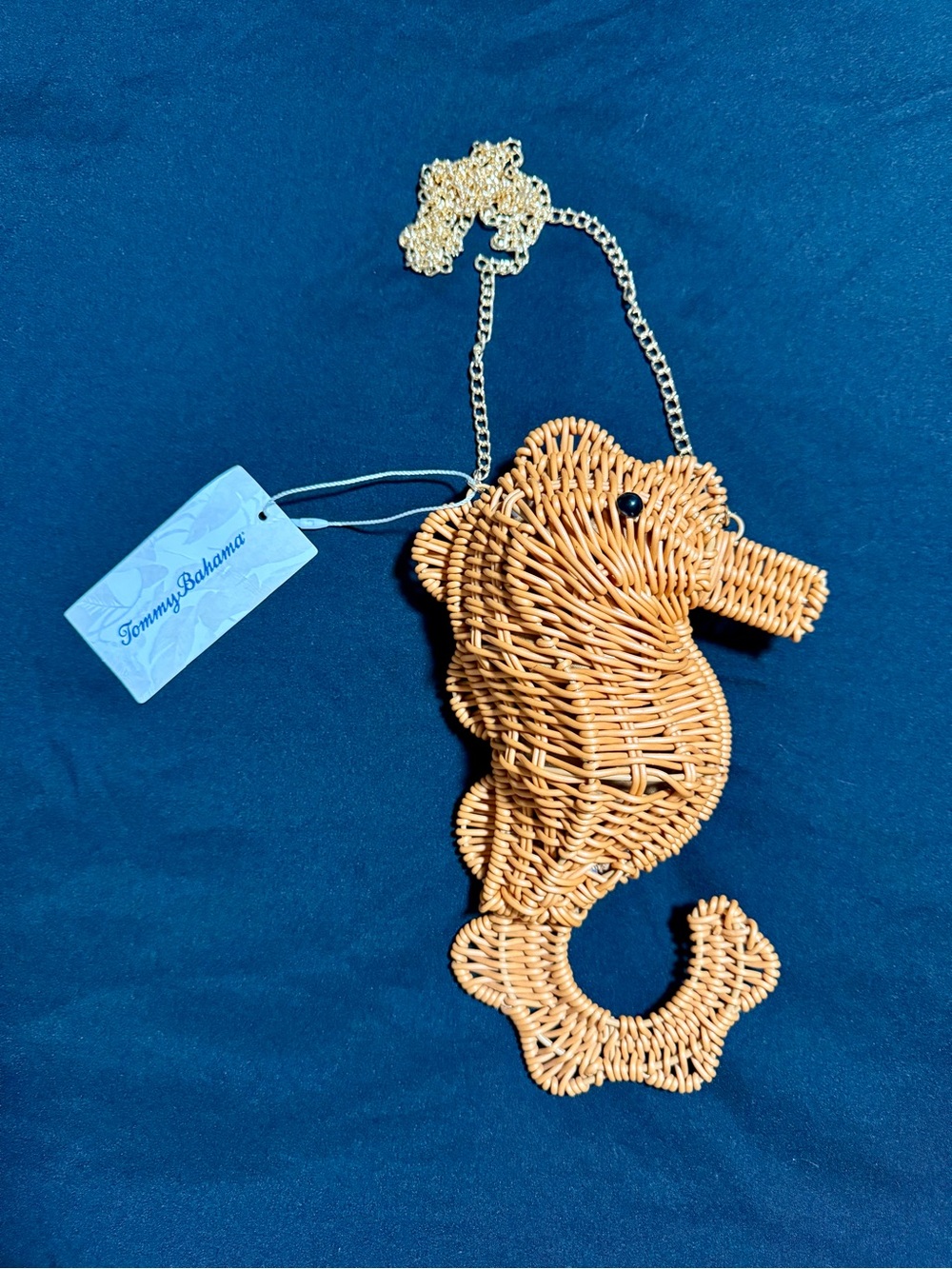 Tommy Bahama Tan Wicker Seahorse Crossbody with Gold Chain - Picture 7 of 8